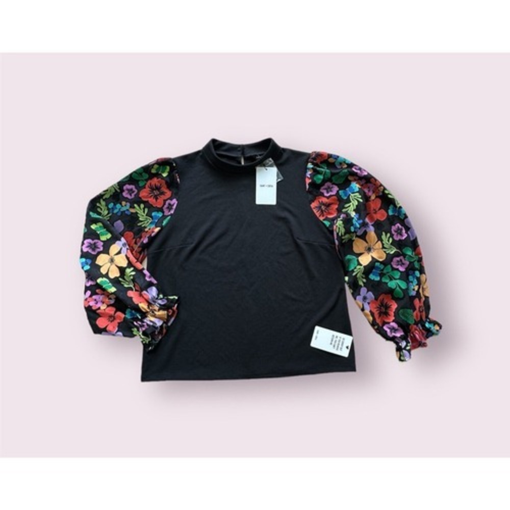 SAINT + SOFIA Penny puff long sleeve-black pop floral burnout Women's size 10